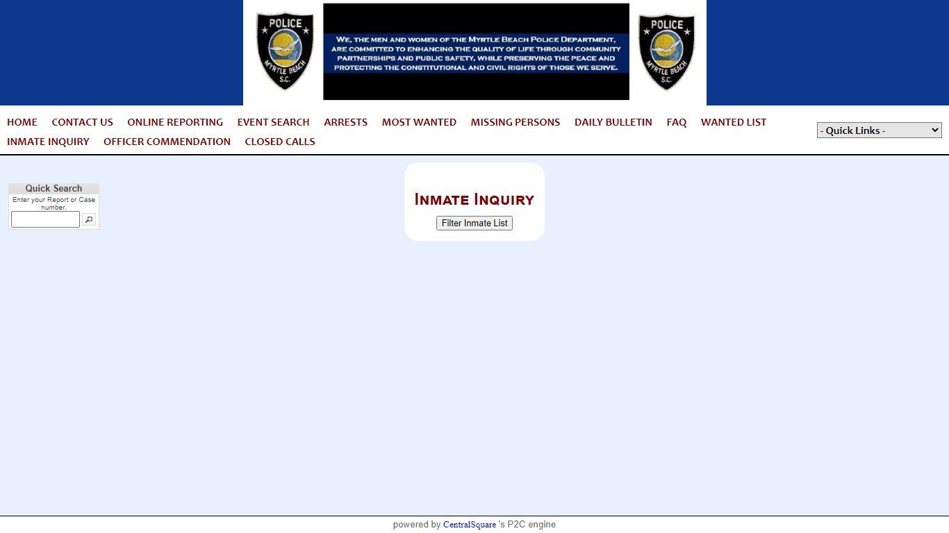 INMATE INQUIRY - Myrtle Beach Police Department P2C