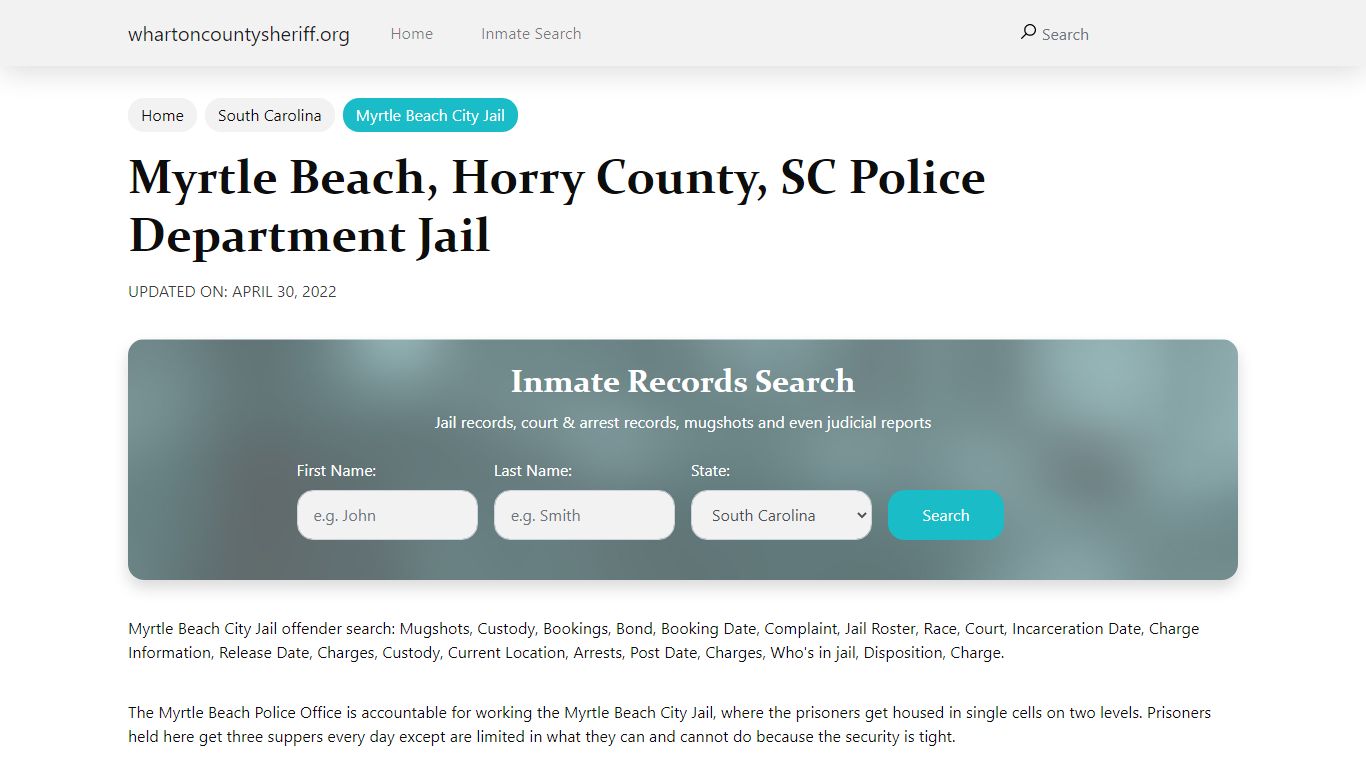 Myrtle Beach, SC City Jail Inmates, Arrests